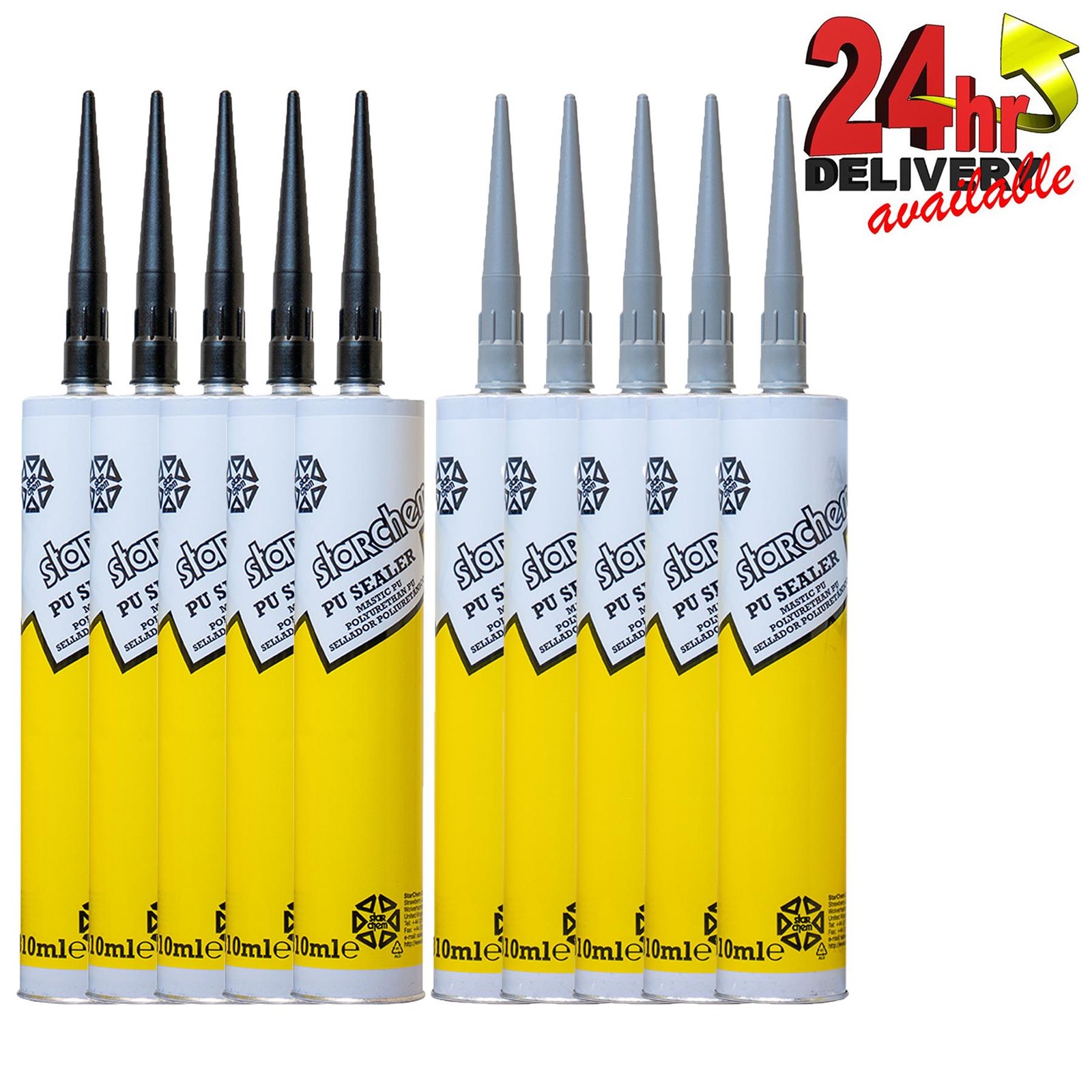 Starchem PU Sealer Adhesive Sealant Glue 310ml Cartridges 5 x Black & 5 x Grey