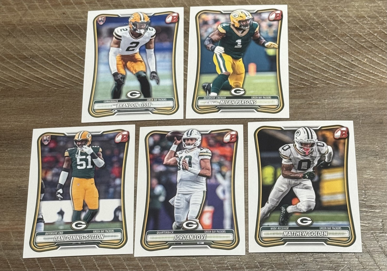 2026 Bowman Football Paper Green Bay Packers 5-Card Team Set