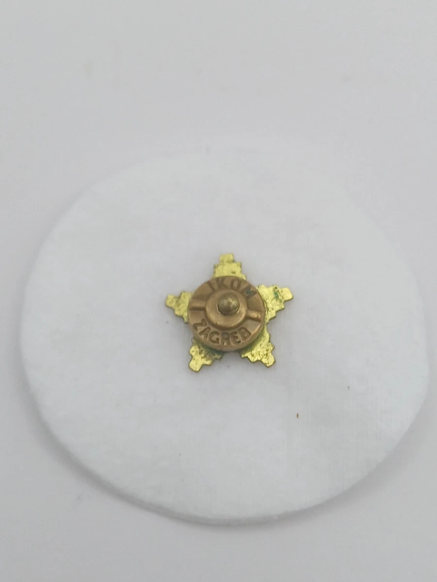 Yugoslavia JNA Army Police Gold Star Cap Badge Insignia Screwback IKOM Zagreb