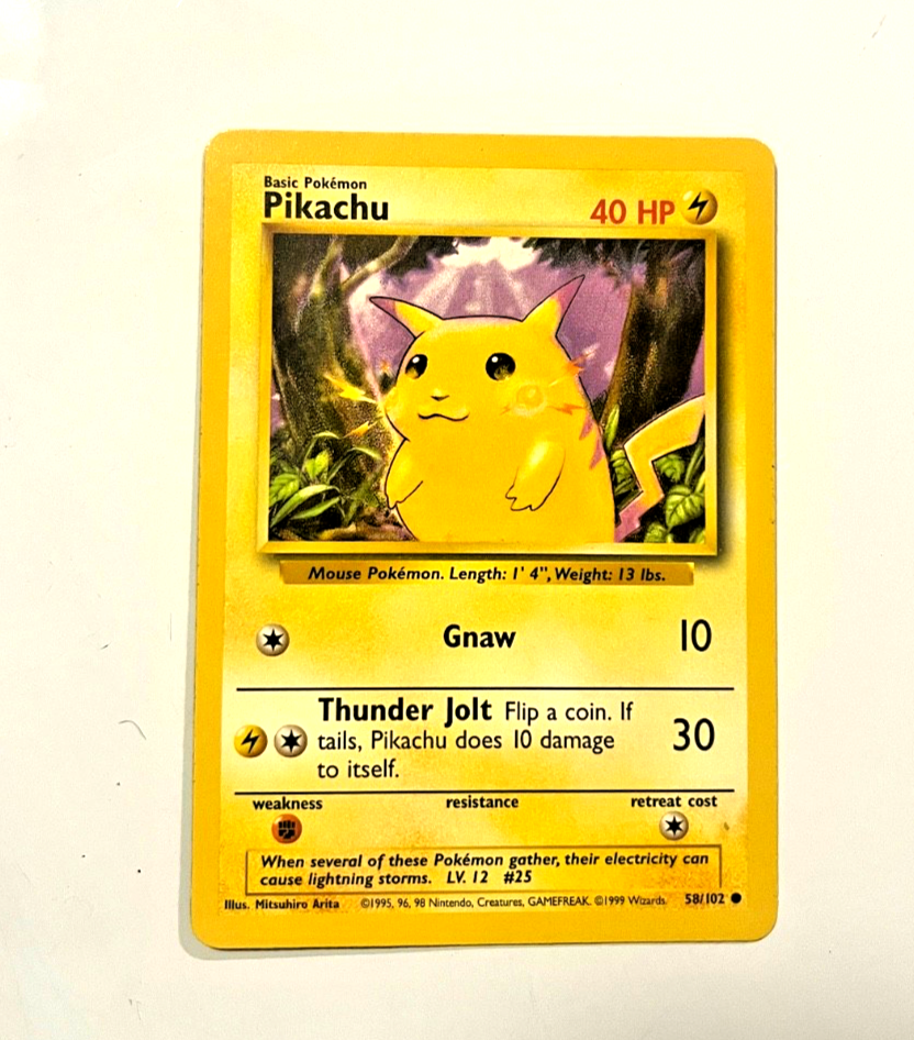 PERFECT CONDITION!! Pikachu 058/102 Base Set Regular 40 hp 1995