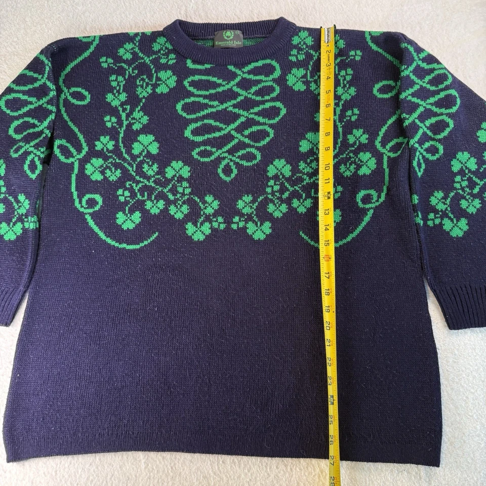 Suéter Isla Esmeralda Para Hombres XL Trébol Celta Verde Azul Marino Hecho en Irlanda Foto 3 de 4