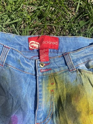 Ecko Red Men's Straight Jeans Multicolor Tie Dye Denim 5-Pocket Design
