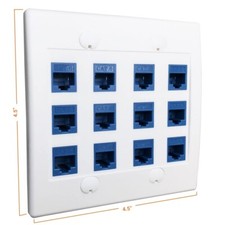 12 Port Keystone Wall Plate with Cat6 Ethernet RJ45 Coupler Jacks Pre-Installed