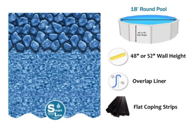 SmartLine 18' Round Overlap Boulder 25 Gauge Swimming Pool Liner w/ Coping