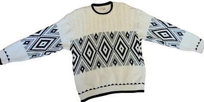 FOX COLLECTION Cable Knit Argyle Diamond Pattern Cotton Sweater Men’s XL  VINTAGE