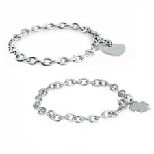 Bracciali Coppia Amiche Cuore Quadrifoglio Sagapo Acciaio Simbolo di Legame