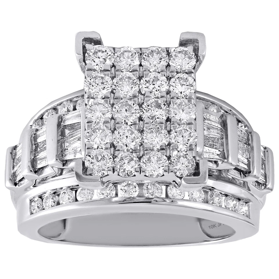 10K White Gold Round & Baguette Diamond Rectangle Cluster Engagement Ring 2 Ct. - Image 2 of 4