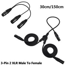 3-Pin XLR Female Plug to Dual 2 Male Y-Splitter Mic Microphone DJ Cable Adaptor