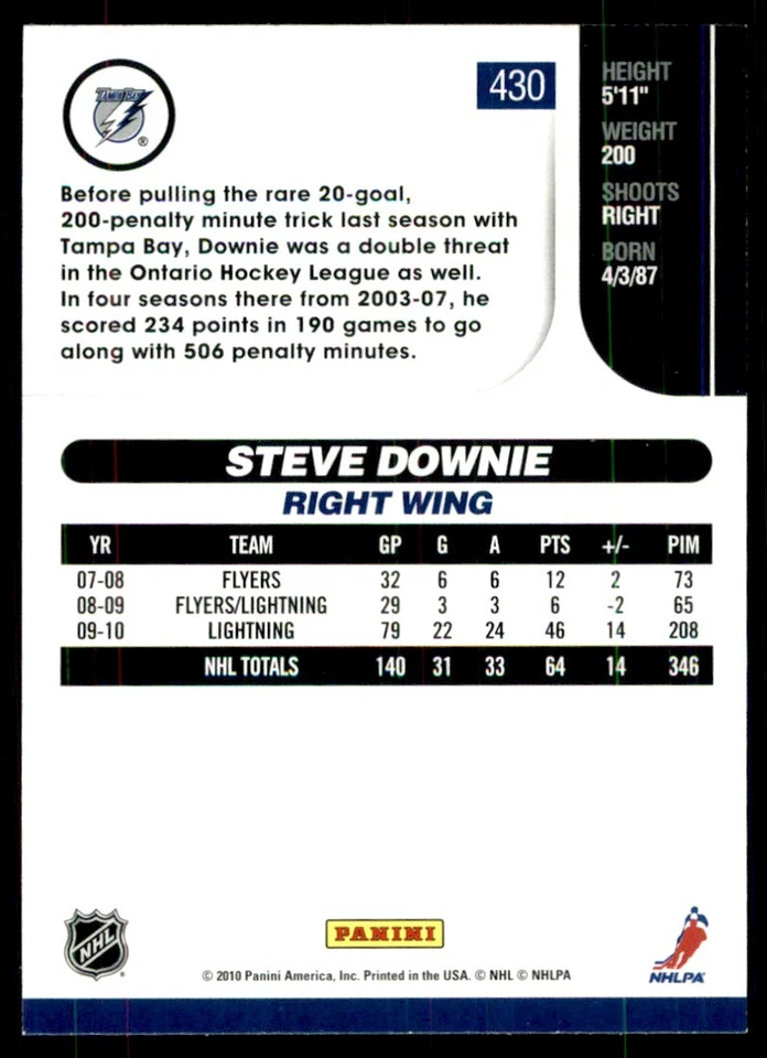 2010-11 Score Steve Downie #430 - Image 2 of 2