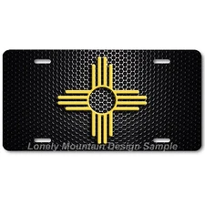 New Mexico Zia Inspired Art Yellow on Mesh FLAT Aluminum Novelty License Plate