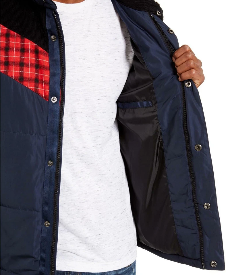 $120 American Rag Para Hombre Brady Colorblocked Mixed Media Puffer Chaqueta, Azul Foto 4 de 4