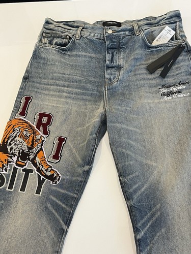 $1690 AMIRI Men’s Indigo Varsity Tiger Straight Jeans Size 36 - Picture 3 of 20