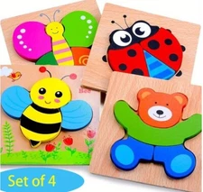 4pcs Wooden Puzzles For Toddlers, Animal Shape Montessori Toy, Puzzles With 4 An