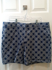 Lands End Geometric Pattern Navy  White Womens Shorts Sz 18 Mid Rise Preppy