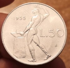 Moneta 50 Lire 1955, Italia Repubblica, qFDC/FDC, Rif. 5300