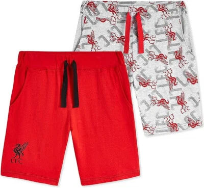Liverpool FC Boys Shorts, kids 2 Pack Cotton Lounge Sleep PJ Football Gifts