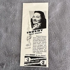 Iodent Remove Smoke Smudge Teeth Pretty Girl Smile WWII Era Print Ad 1944