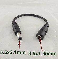 CCTV 5.5x 2.1mm Male to 3.5x 1.35mm Female DC Power Jack converter Adapter Cable