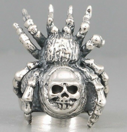 RIESIGER SCHWERER KLOBIGER TARANTEL SPINNENSCHÄDEL 925 STERLING MASSIVSILBER HERRENRING - Bild 3 von 12