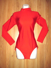 Woman's Plus Size Shiny Red Spandex Long Sleeve T-Neck Leotard Sz XXL New