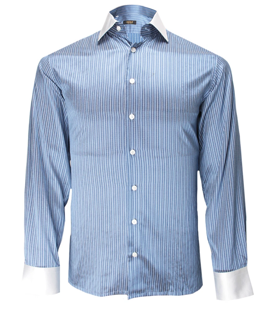 Camisa de seda de lujo para hombre con patr n azul a rayas talla 40 41 42 43 45 46