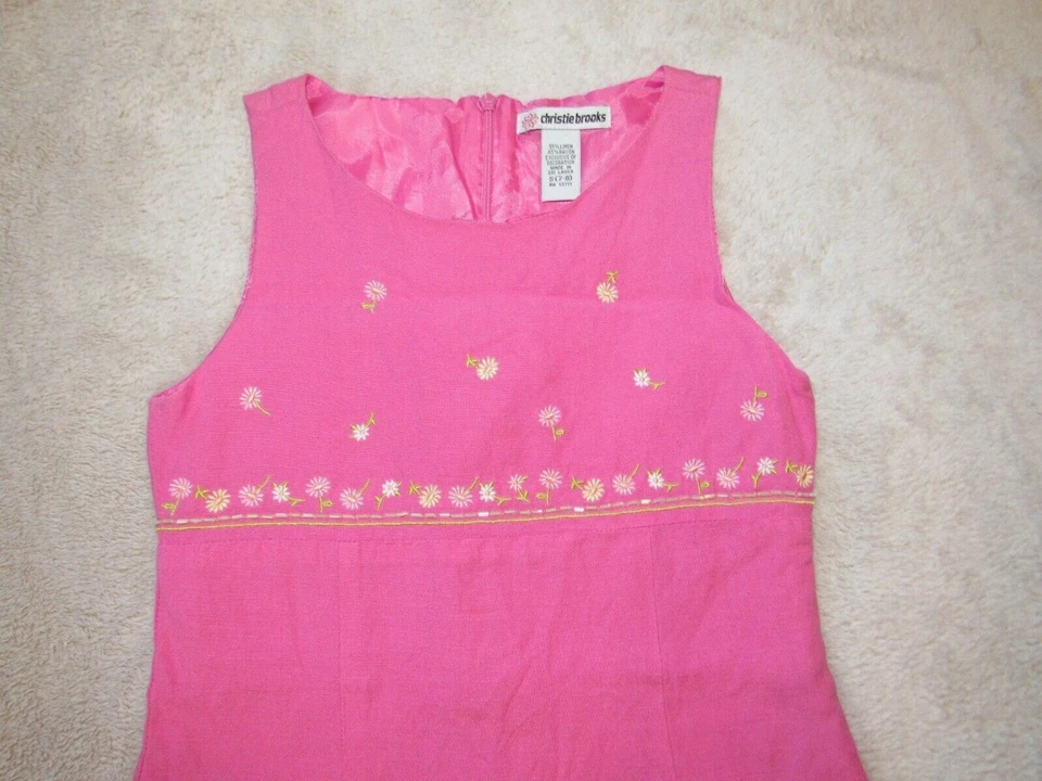 Christie Brooks Girls Small 7-8 Pink Sleeveless Floral Beaded Dress Y2K Daisies - Image 4 of 4