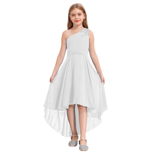 Niños Niñas Vestido Formal Noche Brillante Vestido de Baile Dobladillo Alto-Bajo Solero Fiesta - Imagen 49 de 79