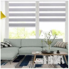 Horizontal Window Shade Blind Zebra Dual Roller Blinds Curtains,Easy to Install 
