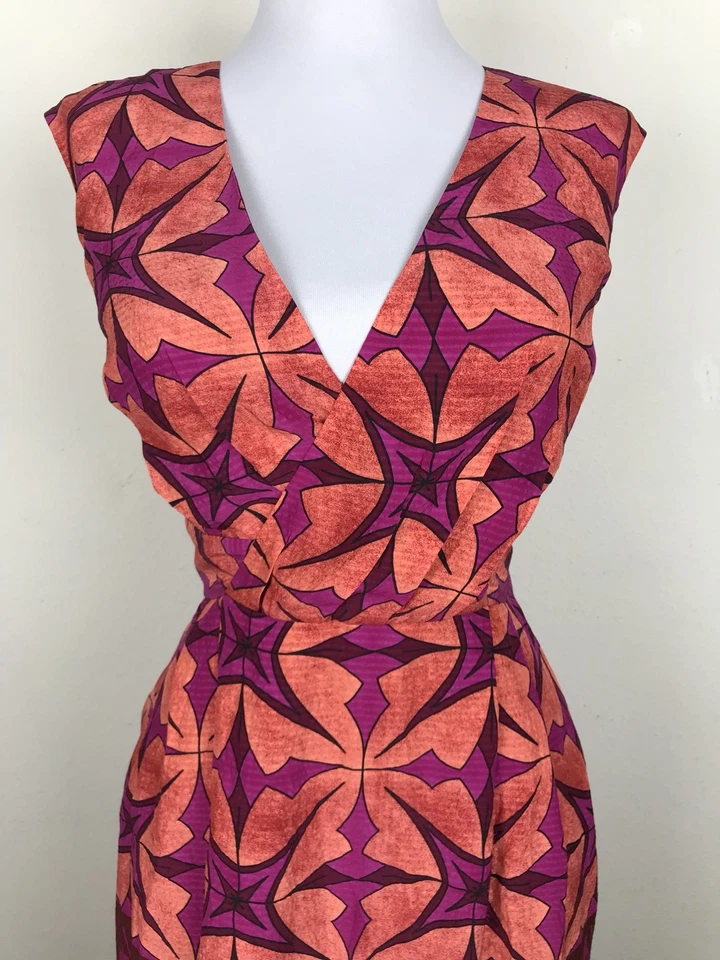 Beth Bowley Dress Size M Pink Orange Geometric V Neck Career Work Cocktail Party - Image 3 of 4