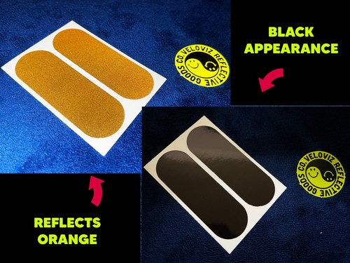 Veloviz Black STEALTH Reflective Amber Orange Motorcycle Fork Reflector Stickers - Picture 1 of 9