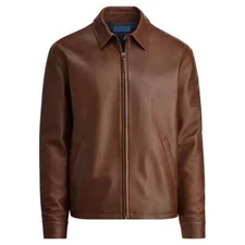 New Handmade Stylish Brown Men's Leather Jacket Genuine Lambskin Casual Biker