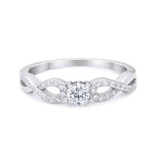 Petite Dainty Infinity Shank Ring 0.25 CT Simulated CZ 925 Sterling Silver 4mm
