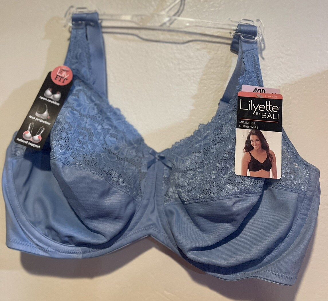 NWT Bali Lilyette Comfort Lace Minimizer Underwire Bra 0428, Sky Blue