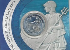 2005 Britannia Two Pounds £2 Troy Ounce .958 Fine Silver Royal Mint BU Card (TD)