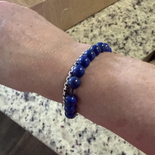 David Yurman Sterling Silver 8mm Lapis Lazuli Spiritual Bead Claw Bracelet 7” - Picture 13 of 13