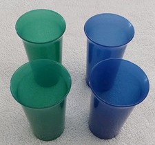 Tupperware Kids Cups Bell Tumblers 10.5 oz Blue Green Water Juice Lot Of 4