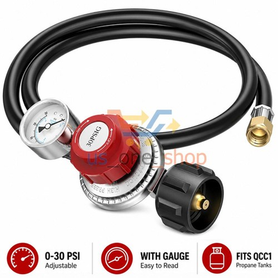 #ad 4FT 0 30 PSI Adjustable High Pressure Propane Regulator wit Gauge for Gas Burner $19.99