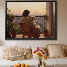 Shih Tzu Dog Oil Painting Canvas Print Sunset Wall Art for Pet Lovers