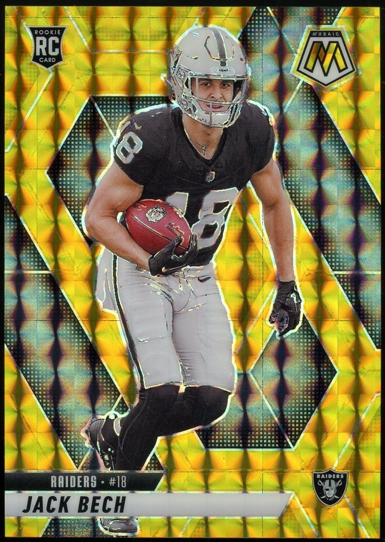 2025 Panini Mosaic Jack Bech Gold Mosaic SSP 2/10 Rookie #349 Las Vegas Raiders