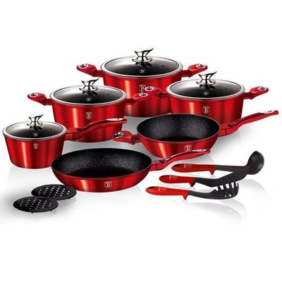 BERLINGER HAUS BH-1226 RED METALLIC LINE GRANIT KOCHGESCHIRR SET 15 TEILIG