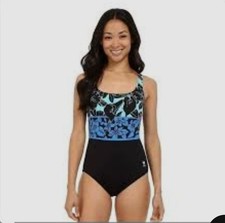 TYR Women's Narciso Aqua Blue/black ControlFit 1 Piece Swimsuit Size 22 NEW