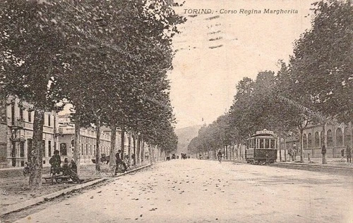 ed259 postcard turin, corso regina margherita with tram