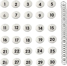 Stainless Steel Numbered Tags, Round Metal Key Tags ID 0.9 inch, Silver 