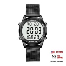 Men's Pedometer Watch with Stainless Steel Bracelet,Step Counter Watch No BLACK