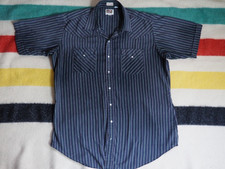 VTG 70s Ely Cattleman Navy Green Pinstripe Faded Western Pearl Snap Shirt XLT