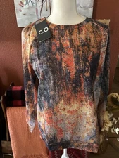 C.O.Z.Y Women Long Sleeve Blouse Size Medium Multicolor Cotton Blend Comfort Fit