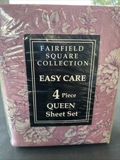 Fairfield Square Queen Sheet Set Pink/WhtFloral 4 Piece Adults Bedding Easy Care