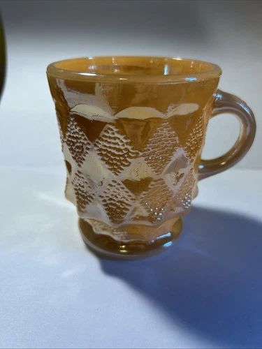Anchor Hocking Fire King Peach Lustre Kimberly Diamond Coffee Mug Cup Luster