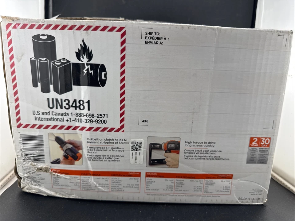 Black & Decker 2 Tool Combo 20v Lithium ION 1/4" Drill Driver Hex Impact Driver2 - Image 3 of 4