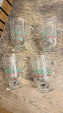 Libby Christmas Holly Berry Footed Irish Coffee / Egg Nog Mug Set of 4 Gold Rims
